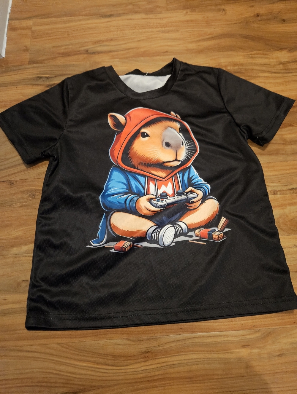 Kids Black Graphic Tee with Orange Hooded Animal Gamer 5t